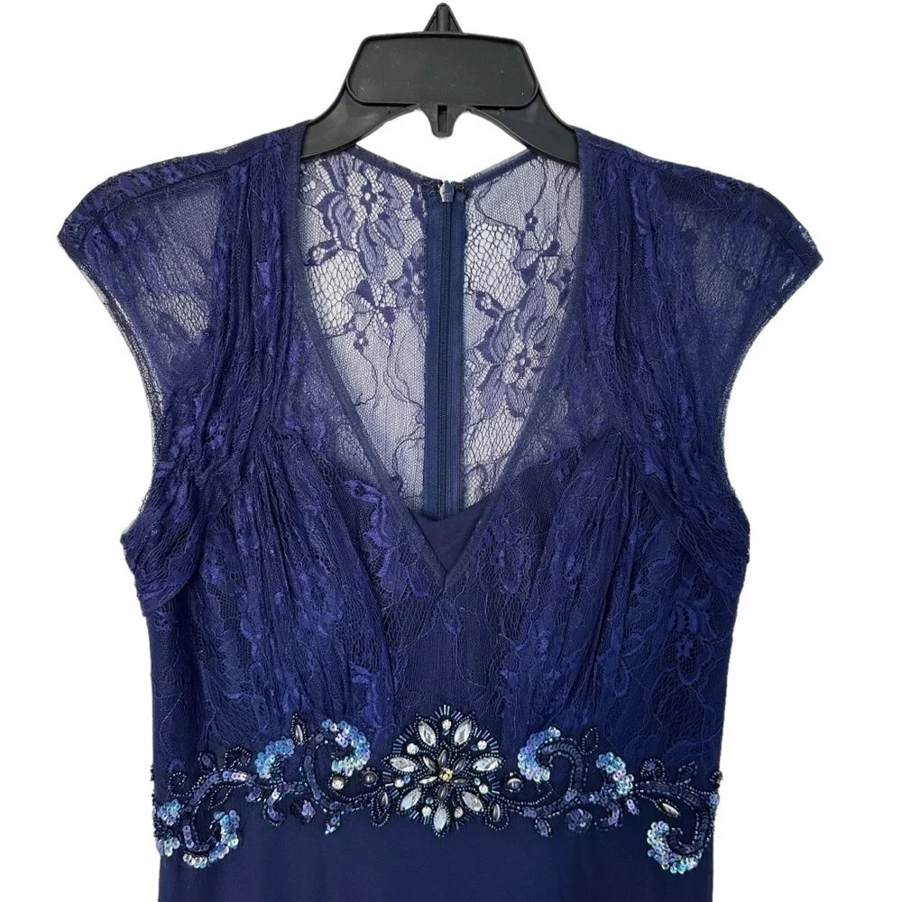 LAURA PETITE ROYAL BLUE V-NECK RHINESTONE DETAIL PROM FORMAL EVENING GOWN SIZE 4 - Picture 13 of 16